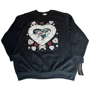 NEW Vintage 90s Jenna Lane Woman Black Winter Christmas Sweatshirt Size 24